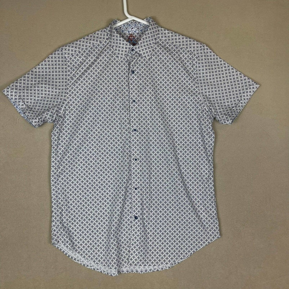 Robert Graham Button Up Shirt White Adult Medium Short Sleeve Mens